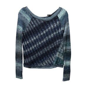 Free People Blue Plaid Knit Long Sleeve Sweater Top Womens M Acrylic/Wool Blend